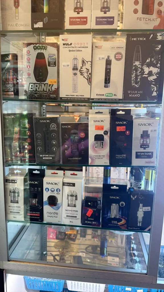 Vape mods and devices in a glass case